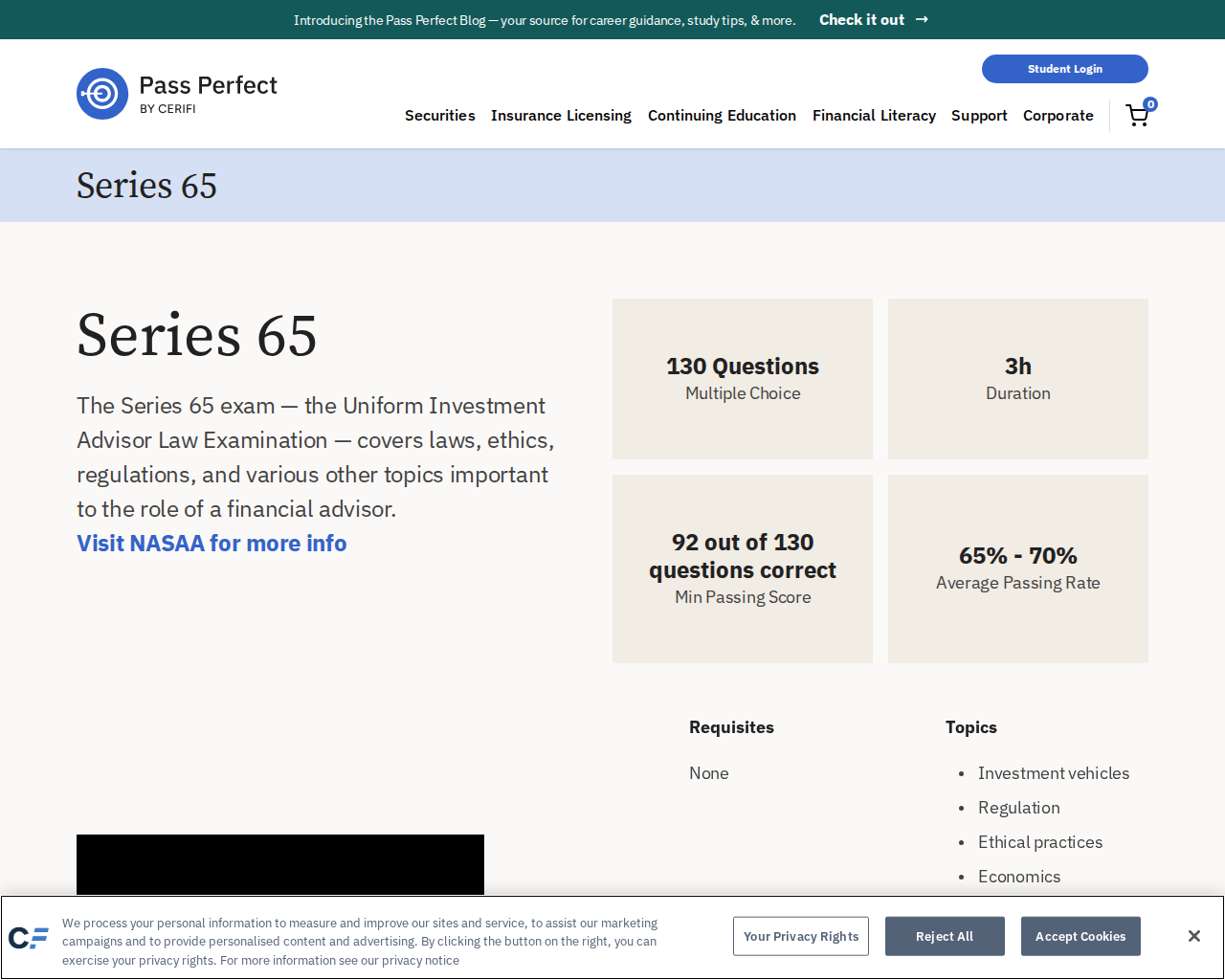 Pass Perfect Series 65 platform interface